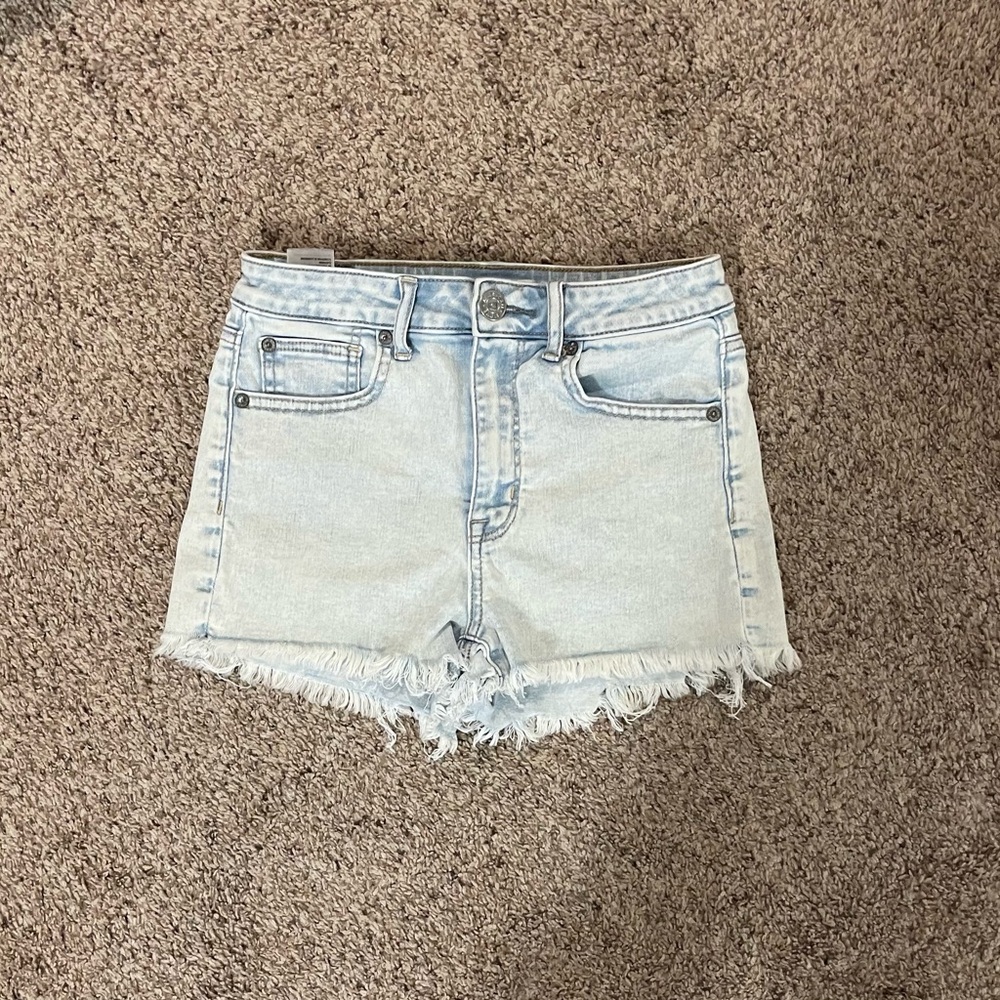 American Eagle Outfitters Light Blue Denim Shorts with Frayed Hem